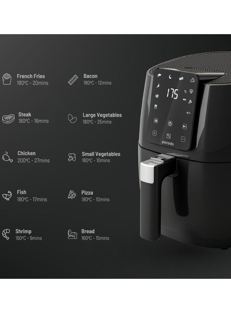 porodo - Advanced Air Fryer Convenient Healthier Choice 5L Dishwasher Safe Basket and Baking Tray Capacity 40 to 200 C Temperature Control Up To 60mins Selection Timer 1500W Performance Touch Display - Black - Image 1