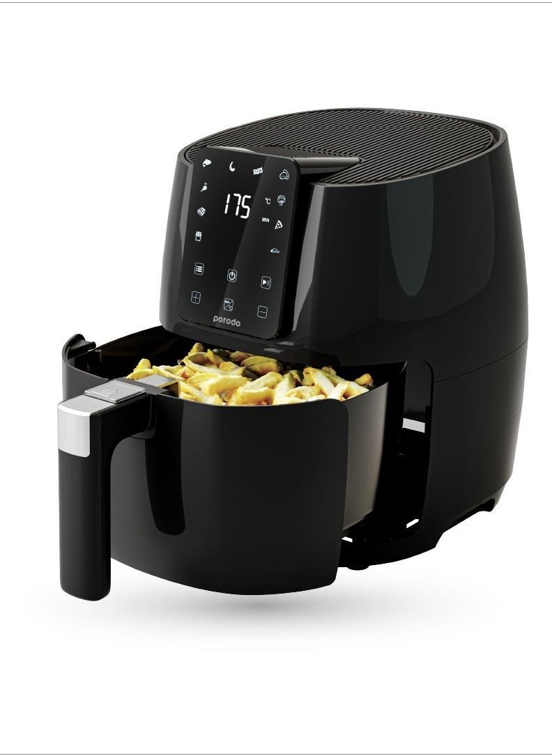 porodo - Advanced Air Fryer Convenient Healthier Choice 5L Dishwasher Safe Basket and Baking Tray Capacity 40 to 200 C Temperature Control Up To 60mins Selection Timer 1500W Performance Touch Display - Black - Image 1