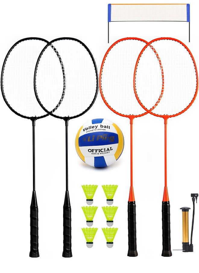 UNUNS Badminton Volleyball Combo Set With 4.1m Net,4 Badminton Rackets,6 Nylon Badminton Shuttlecocks,1 PU Volleyball Size 5,1 Pump,Portable Outdoor Game Kits For Backyard Beach Lawn  - Image 1