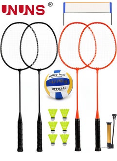 UNUNS Badminton Volleyball Combo Set With 4.1m Net,4 Badminton Rackets,6 Nylon Badminton Shuttlecocks,1 PU Volleyball Size 5,1 Pump,Portable Outdoor Game Kits For Backyard Beach Lawn  - Image 1