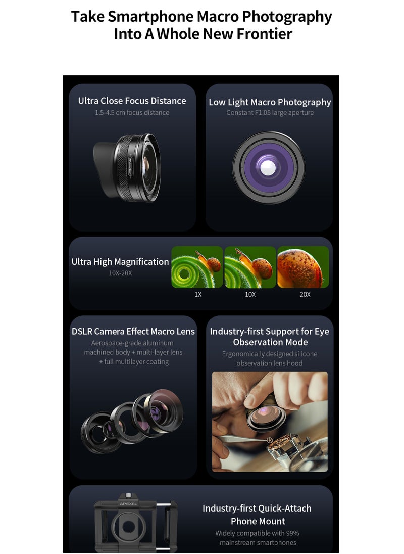 APEXEL - ZM100MM Machine lens Eye Observation Mode Zoom Macro Zoom In Epic For Macro Universal Clamp Micro Lenses For Samsung Iphone And All Smartphones - Image 1