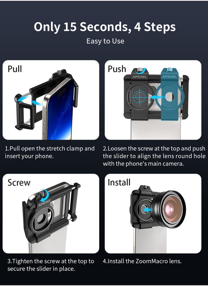 APEXEL - ZM100MM Machine lens Eye Observation Mode Zoom Macro Zoom In Epic For Macro Universal Clamp Micro Lenses For Samsung Iphone And All Smartphones - Image 1