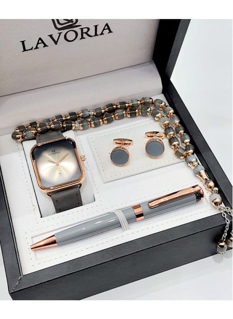 LAVORIA Laforea watch gift set for men consisting of 4 pieces, a rosary watch, a pen and a set of buttons 