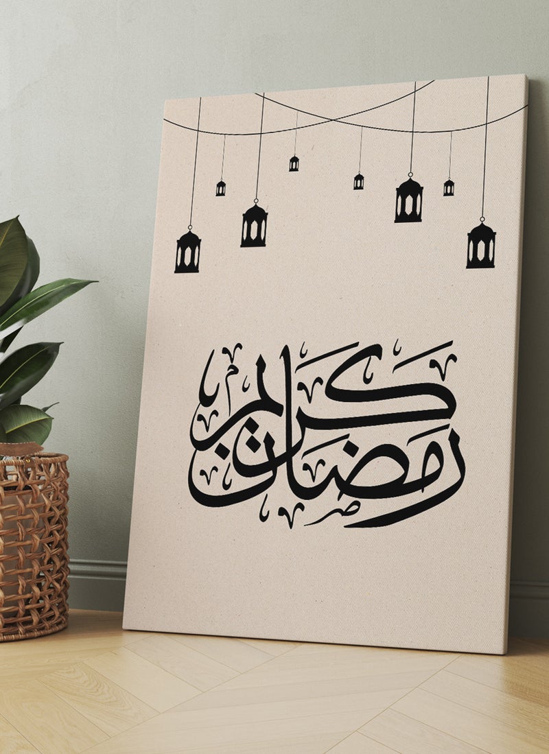 لوحة كانفاس على إطار خشبي بتصميم رمضان كريم مع فوانيس رمضان - Image 2