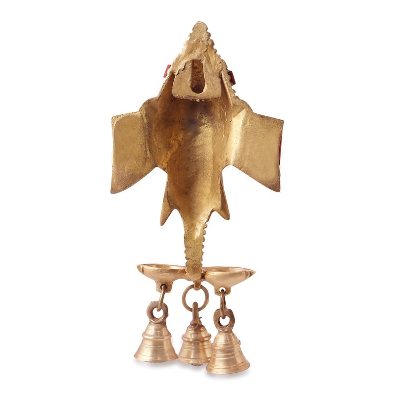 Kartique Kartique Brass Ganesha Face Wall Hanging Diya with Bells on Trunk in Multicolor Stone Work - Image 4