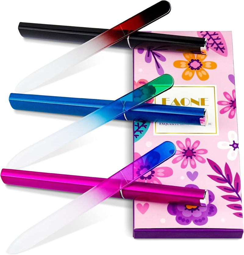 EAONE Crystal Glass Nail File with Case 3 Pack, Double-Sided Etched Fingernail Files for Natural Nails Professional Footnail Care Tool, Stocking Stuffers for Women Girls Gifts - Image 1