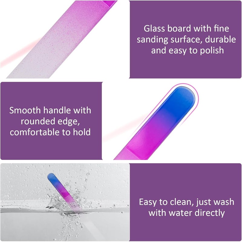 EAONE Crystal Glass Nail File with Case 3 Pack, Double-Sided Etched Fingernail Files for Natural Nails Professional Footnail Care Tool, Stocking Stuffers for Women Girls Gifts - Image 3