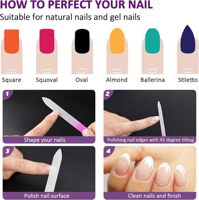 EAONE Crystal Glass Nail File with Case 3 Pack, Double-Sided Etched Fingernail Files for Natural Nails Professional Footnail Care Tool, Stocking Stuffers for Women Girls Gifts - Image 4