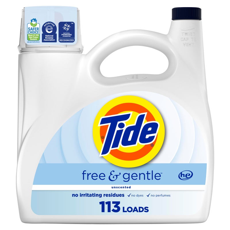 Tide Free & Gentle Liquid Laundry Detergent, 113 Loads, 149 fl oz, Tide Laundry Detergent, Clean Laundry Detergent, Free of Dyes and Perfumes, Hypoallergenic Formula Gentle On Sensitive Skin - Image 1