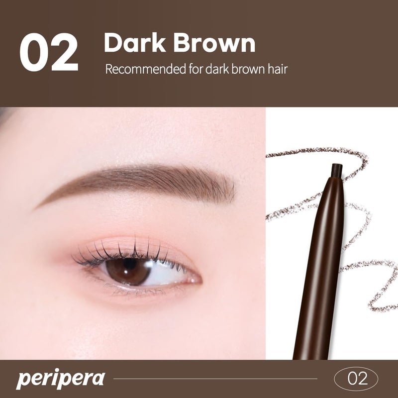 PERIPERA Speedy Skinny Brow (02 Dark Brown), 1.5mm Precise Eyebrow Pencil, Dual-Sided Fine Tip Shades, Define Fills Brow Make up - Image 5