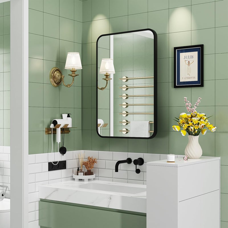 ACEMIRO 16x24 Inch Black Mirror Medicine Cabinet Metal Framed Recessed Wall Mounted Bathroom Medicine Cabinet with Mirror and Storage - Image 4