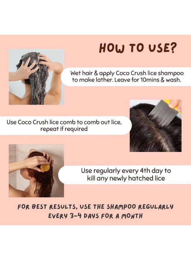 Coco Crush مجموعة "كوكو كراش" (Coco Crush) للعناية وعلاج القمل | شامبو طبيعي مضاد للقمل (100 مل)، كريم غسيل (50 جم) ومشط | خالية تماماً من المواد الكيميائية | آمنة للأطفال والبالغين | تركيبة تحتوي على النيم وشجرة الشاي وجوز الهند | حل للتخلص من القمل من غسلة واحدة (100 مل + 50 جم + مشط) - Image 3