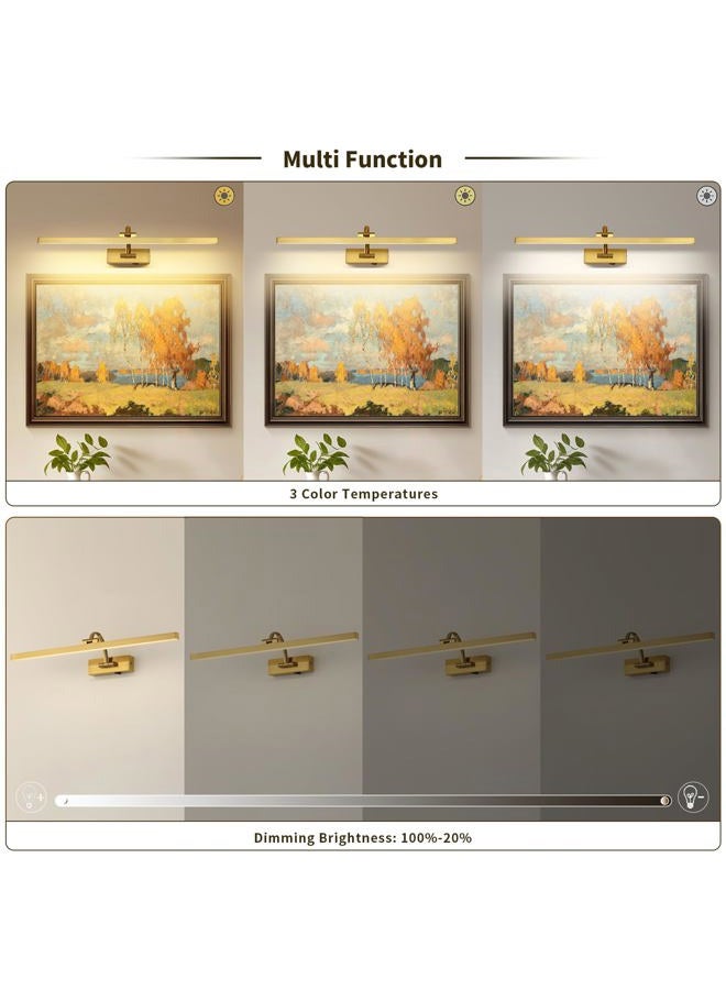 DESOOP Wireless Picture Lights for Wall Battery Operated, Brass Art Lighting for Paintings Rechargeable Gallery lights with Remote and Timer 3CCT Dimmable Painting Lights for Artwork Portrait 23.62 inch - Image 2