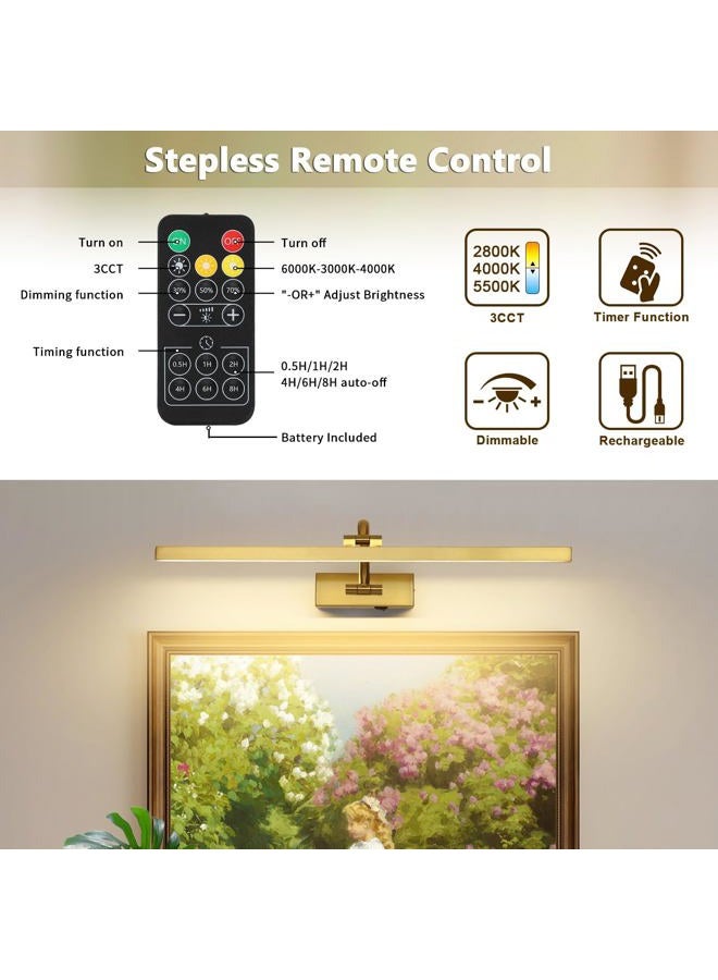 DESOOP Wireless Picture Lights for Wall Battery Operated, Brass Art Lighting for Paintings Rechargeable Gallery lights with Remote and Timer 3CCT Dimmable Painting Lights for Artwork Portrait 23.62 inch - Image 5