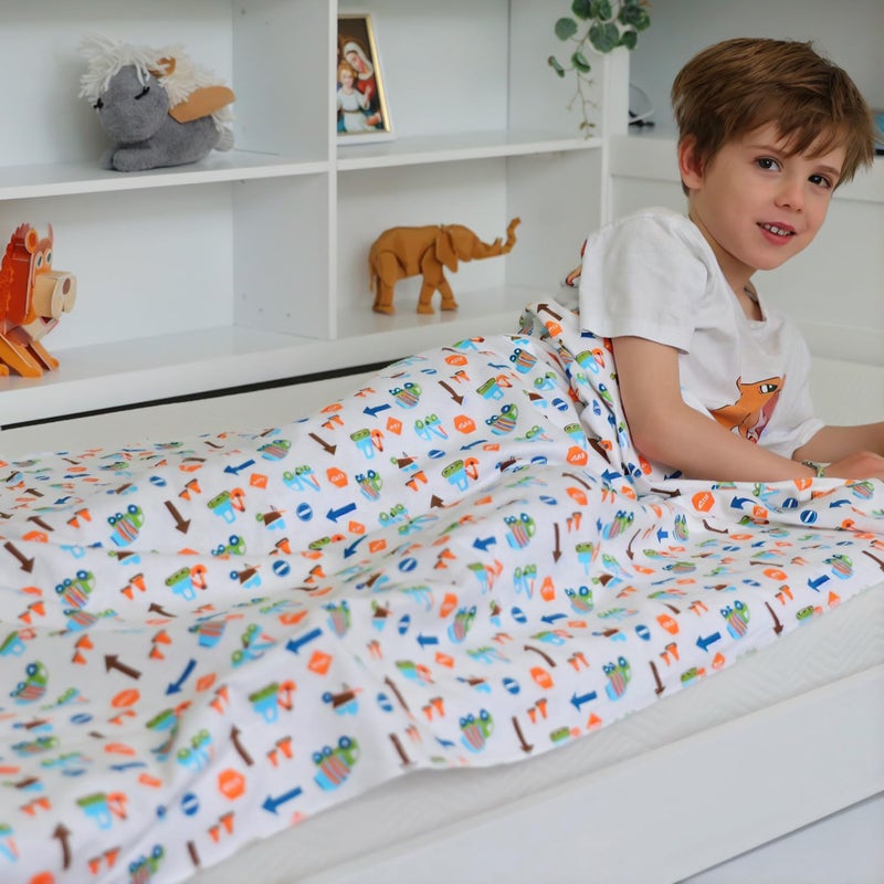 Kids Throw Blanket Soft Cotton Toddler Blanket with Construction Vehicles Puzzle Pattern Lightweight Breathable Bed Throw with Stitched Edges 40 x 60 in 1016 x 1524 cm