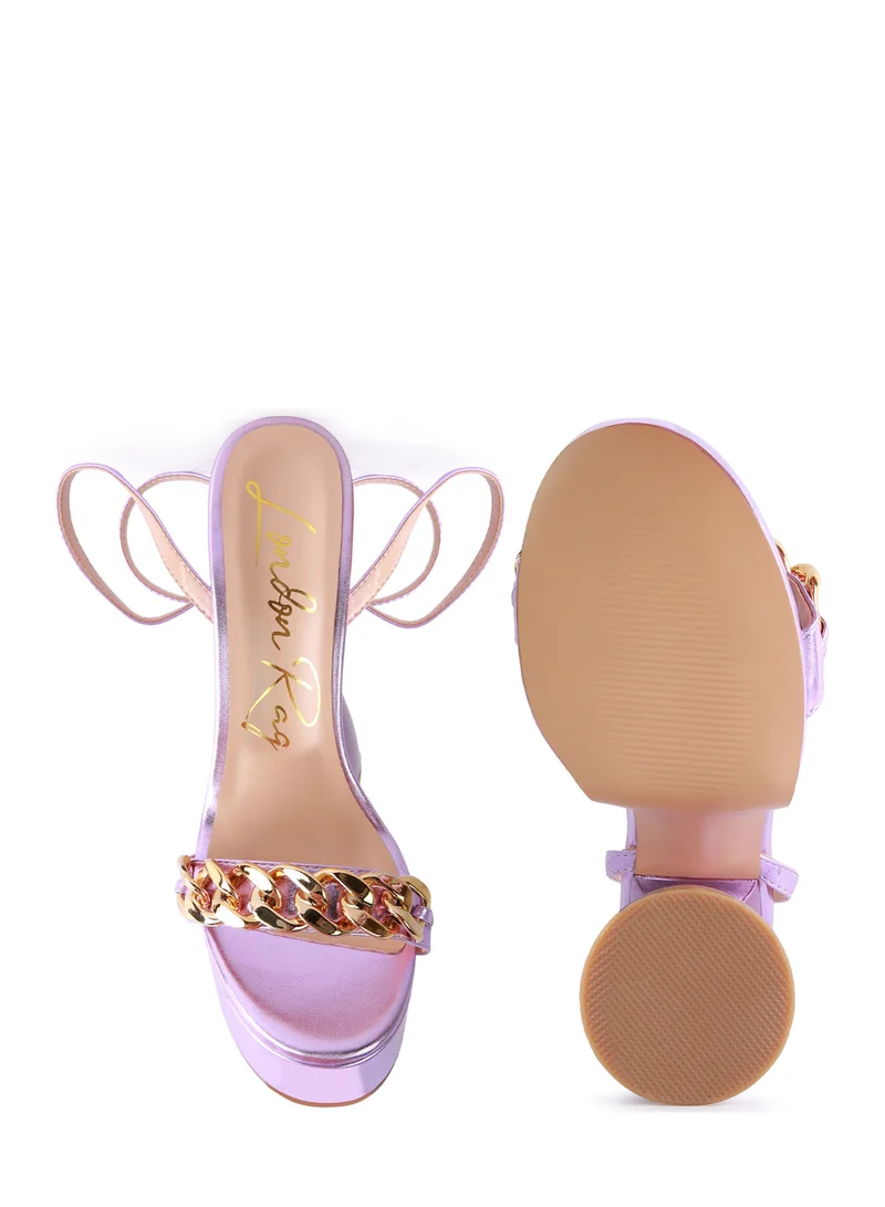 London Rag Chain Detail Purple High Platform Chunky Sandals