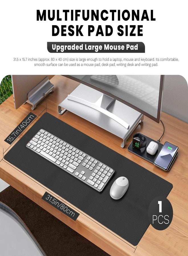 Bagentry Black Leather Desk Mat, Non-Slip Large Computer Desk Pad Protector, Waterproof Office Desk Mouse Pad Blotter for Desktop Keyboard Gaming Home Decor (Black) - Image 2