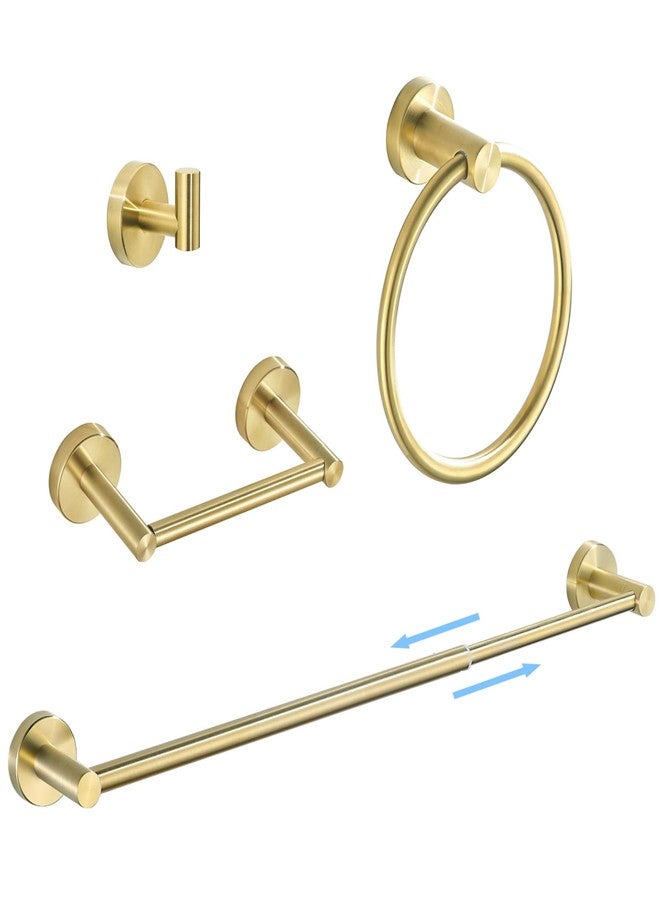 FAIRGIA 4 Pieces Brushed Gold Bathroom Hardware, Accessories Set Includes 15 to 24 Inch Adjustable Towel Bar Double Post Toilet Paper Holder Towel Ring Robe Hook Wall Mount Hand Towel Holder - Image 1