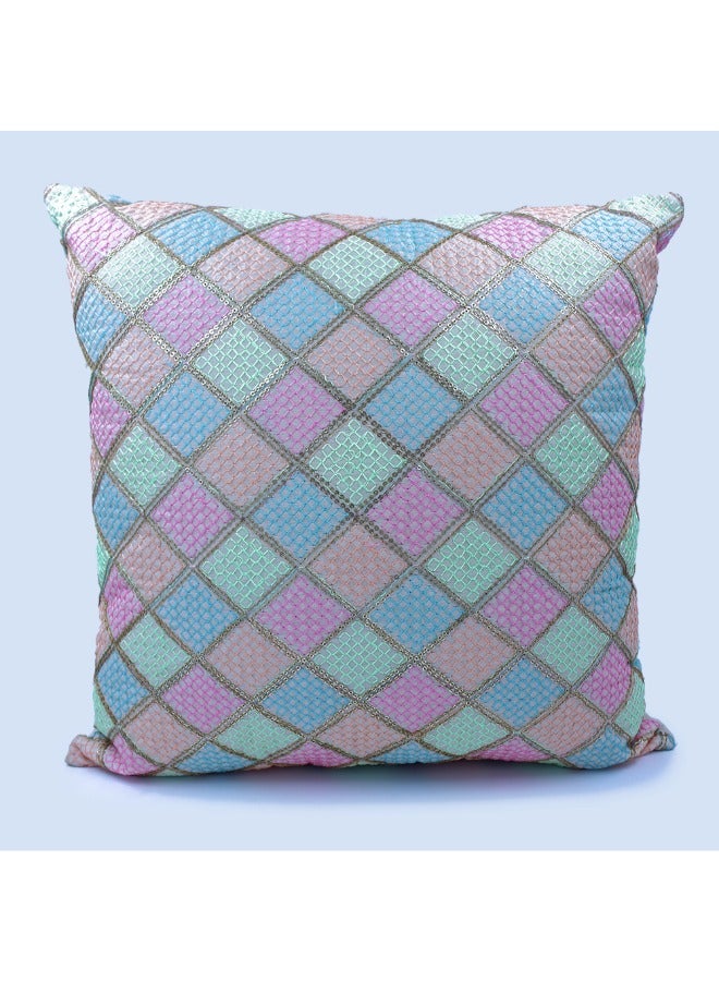 BYFT Orchard Cushion Cover 18 x 18 inch (Diagonal Checks Design - Cream) 45 x 45 cm Luxury Decorative Cushion Cover for Sofa, Bed & Living Room- Set of 2 without inserts - Image 2
