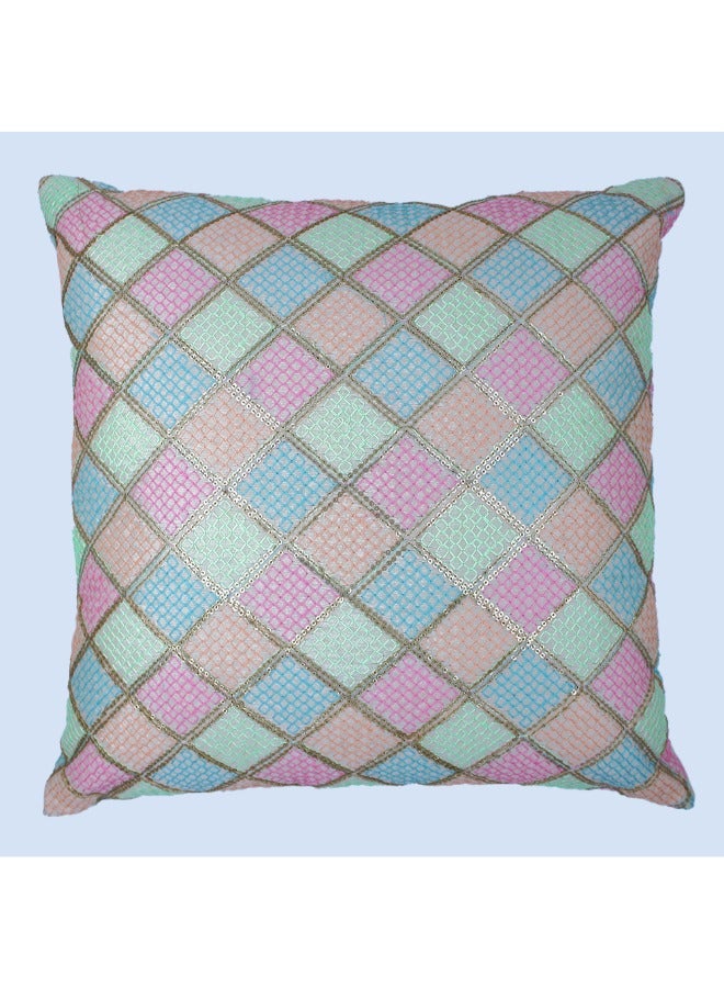 BYFT Orchard Cushion Cover 18 x 18 inch (Diagonal Checks Design - Cream) 45 x 45 cm Luxury Decorative Cushion Cover for Sofa, Bed & Living Room- Set of 2 without inserts - Image 3