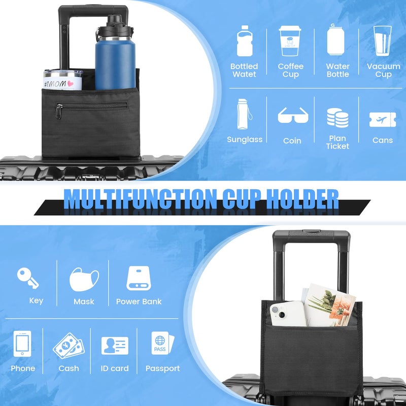 ZHCHG Luggage Travel Cup Holder Attachment for Suitcase Drink Carrier Caddy, Coffee Mug and Tumblers, Traveler Carry on Hands Free Accessory- Gifts for Flight Attendants Travelers Accessories- Black - Image 3