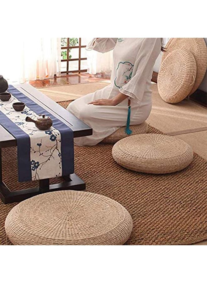 Futon Seat Cushion,Natural Straw Woven Floor Pillow Outdoor,Round Tatami Floor Cushion Sitting,Handmade Meditation Cushion,for Yoga Room 19.5×11.7 inch Beige - Image 4