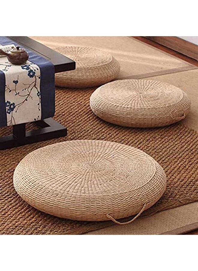 Futon Seat Cushion,Natural Straw Woven Floor Pillow Outdoor,Round Tatami Floor Cushion Sitting,Handmade Meditation Cushion,for Yoga Room 19.5×11.7 inch Beige - Image 1