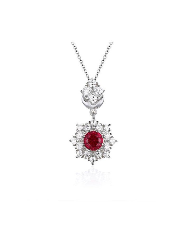 Generic Ruby-Cut Red Zirconia & Rhodium-Plated 925 Sterling Silver Necklace for Women  - Image 1