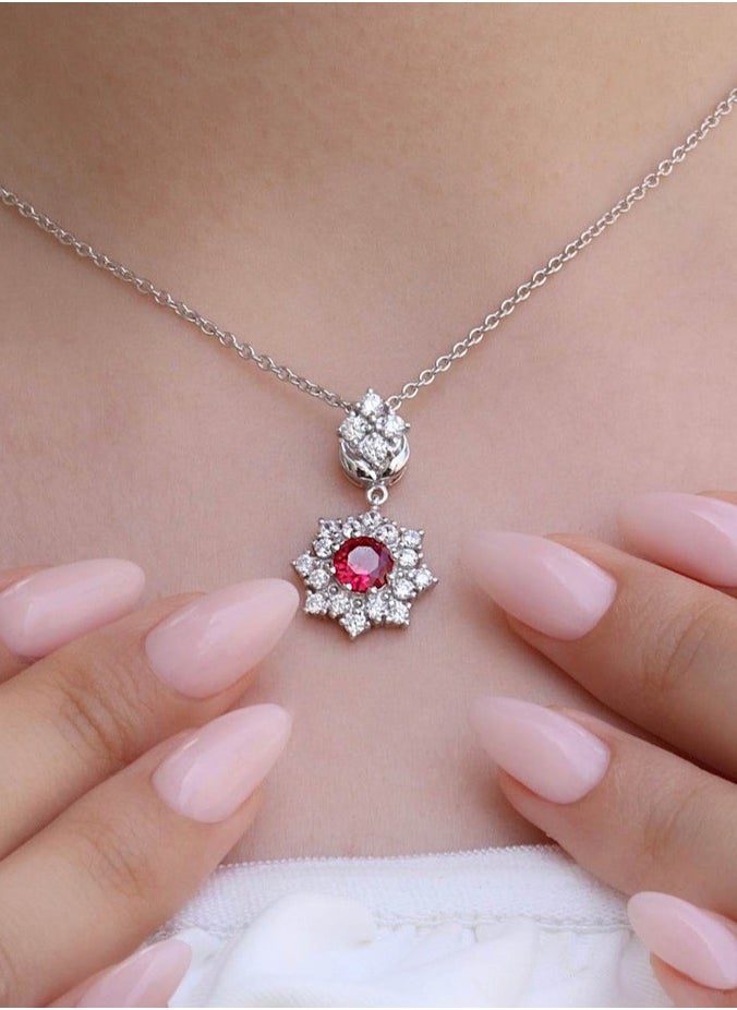 Generic Ruby-Cut Red Zirconia & Rhodium-Plated 925 Sterling Silver Necklace for Women  - Image 2