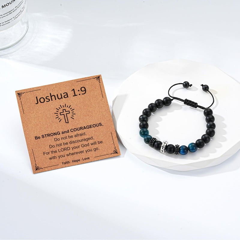 Esrial To Mens Gifts Cross Bracelet for Boys Son Grandson Brother Nephew, Cross Beads Bracelet Christian Easter Birthday Christmas Gifts for Grandkids Teen Boys (Joshua 1:9) - Image 3