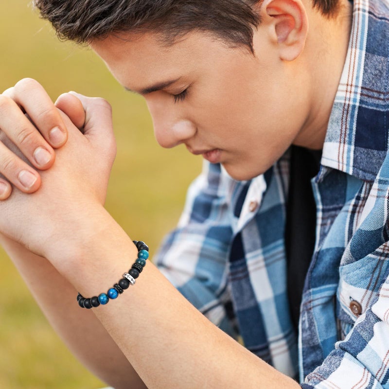 Esrial To Mens Gifts Cross Bracelet for Boys Son Grandson Brother Nephew, Cross Beads Bracelet Christian Easter Birthday Christmas Gifts for Grandkids Teen Boys (Joshua 1:9) - Image 4