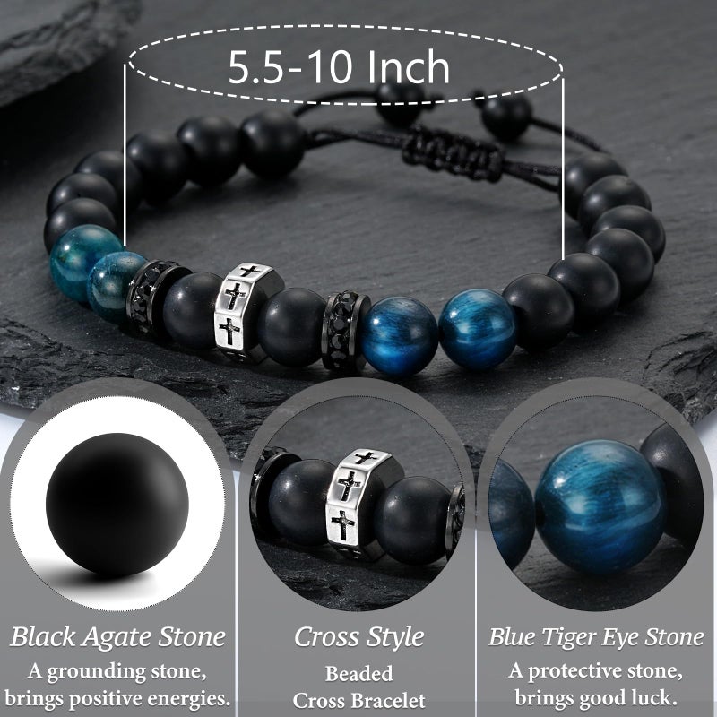 Esrial To Mens Gifts Cross Bracelet for Boys Son Grandson Brother Nephew, Cross Beads Bracelet Christian Easter Birthday Christmas Gifts for Grandkids Teen Boys (Joshua 1:9) - Image 5