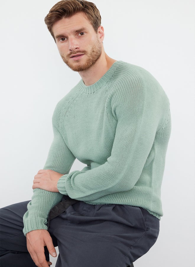 trendyol Mint Slim Fit Slim Cut Crew Neck Raglan Sleeve Basic Knitwear Sweater - Image 2