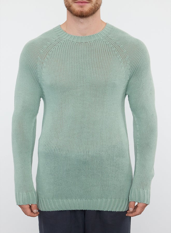 trendyol Mint Slim Fit Slim Cut Crew Neck Raglan Sleeve Basic Knitwear Sweater - Image 3