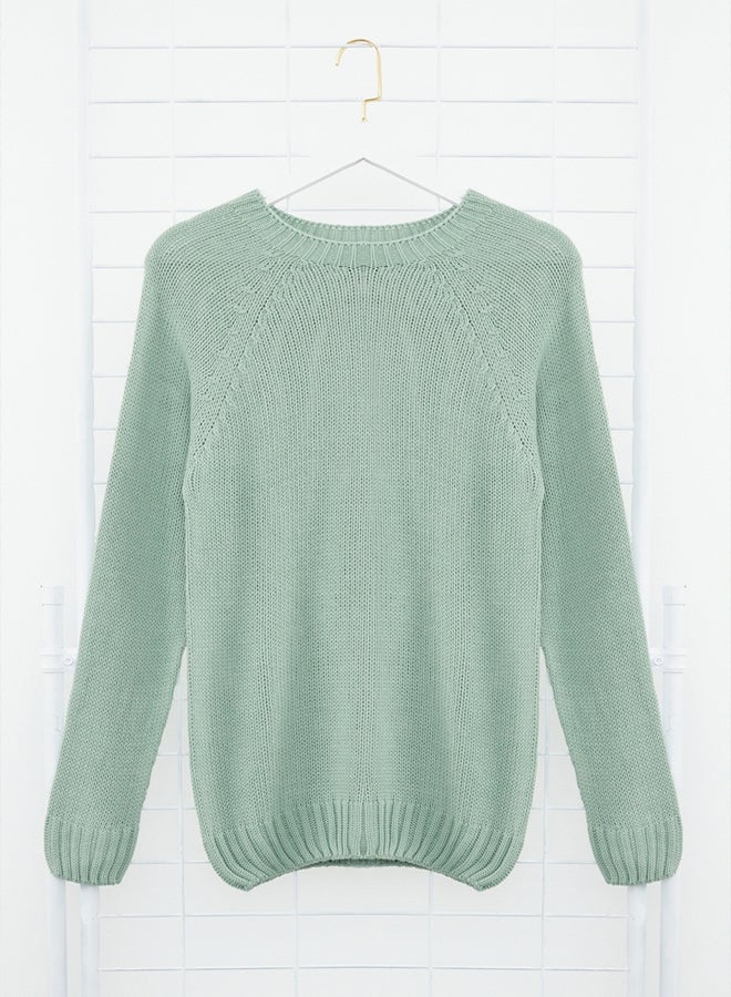 trendyol Mint Slim Fit Slim Cut Crew Neck Raglan Sleeve Basic Knitwear Sweater - Image 5