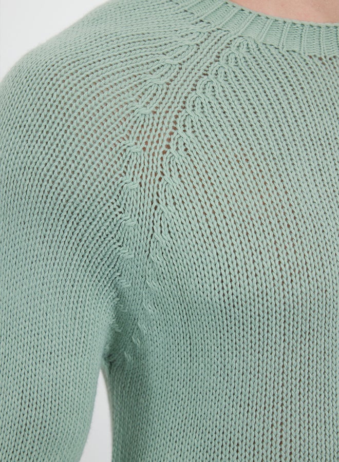 trendyol Mint Slim Fit Slim Cut Crew Neck Raglan Sleeve Basic Knitwear Sweater - Image 4
