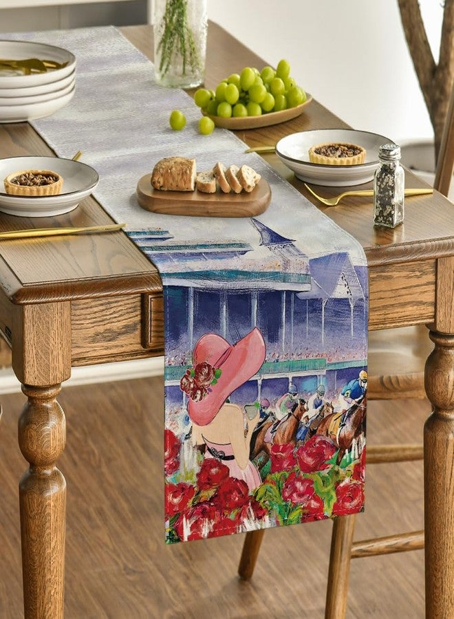 Artoid Mode Rose Horse Racing Castle Kentucky Table Runner, Sports Festival Kitchen Dining Table Decoration for Home Party Decor 13x72 Inch - Image 3