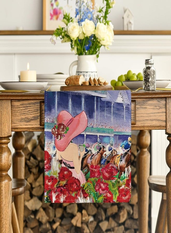 Artoid Mode Rose Horse Racing Castle Kentucky Table Runner, Sports Festival Kitchen Dining Table Decoration for Home Party Decor 13x72 Inch - Image 2
