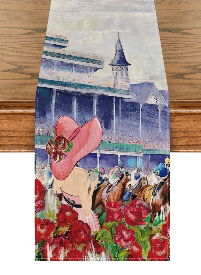 Artoid Mode Rose Horse Racing Castle Kentucky Table Runner, Sports Festival Kitchen Dining Table Decoration for Home Party Decor 13x72 Inch - Image 1