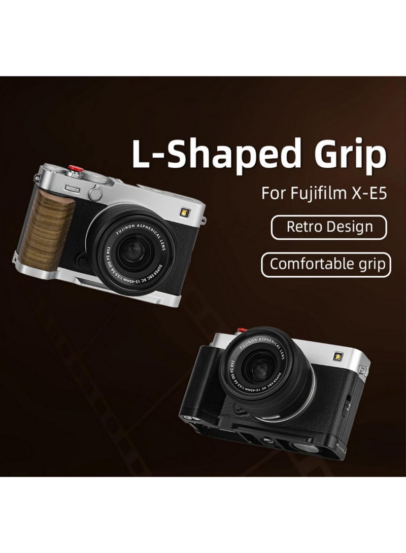 1pcs X-E5 L Shape Hand Grip with Shutter Button Wooden Handle Handgrip Compatible with Fujifilm XE5 Camera Built in Arca Swiss Quick Release Plate Sliver - Image 4