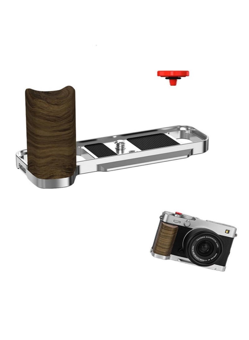 1pcs X-E5 L Shape Hand Grip with Shutter Button Wooden Handle Handgrip Compatible with Fujifilm XE5 Camera Built in Arca Swiss Quick Release Plate Sliver - Image 1