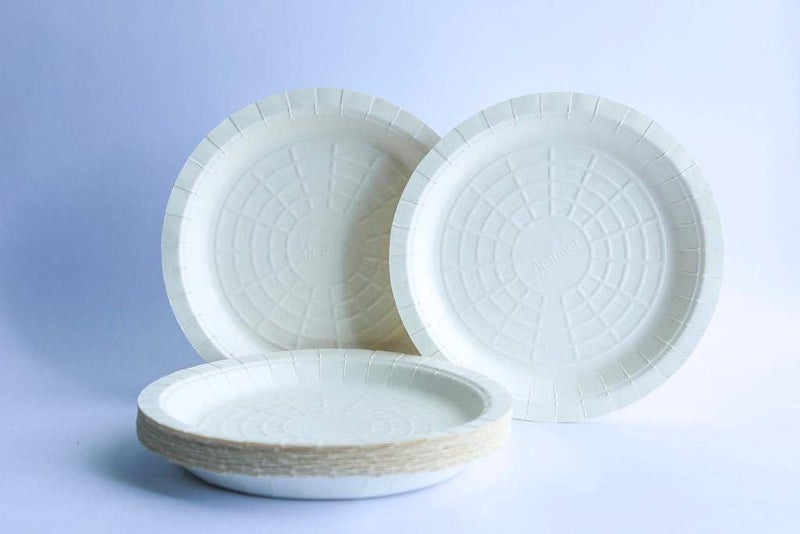 GRACE PAPER GLASS Biodegradable, Compostable, Ecofriendly, Disposable 7 inch Round Plate (Pack of 50, White) - Image 1
