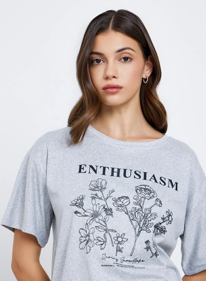 Take Two Take Two Grey Graphic Print Round Neck T-Shirt