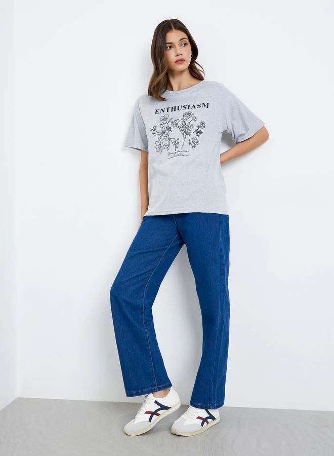 Take Two Take Two Grey Graphic Print Round Neck T-Shirt