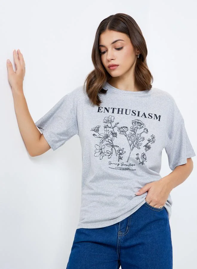 Take Two Take Two Grey Graphic Print Round Neck T-Shirt