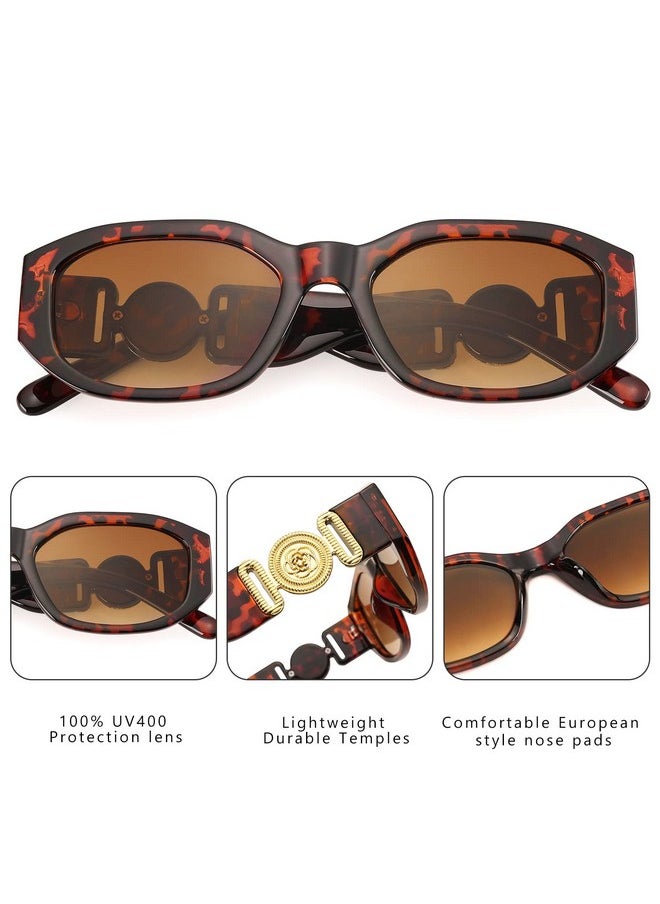COASION - Irregular Trendy Rectangle Sunglasses Women Vintage Fashion Design Uv Protection Sun Glasses (Leopard/Brown) - Image 1