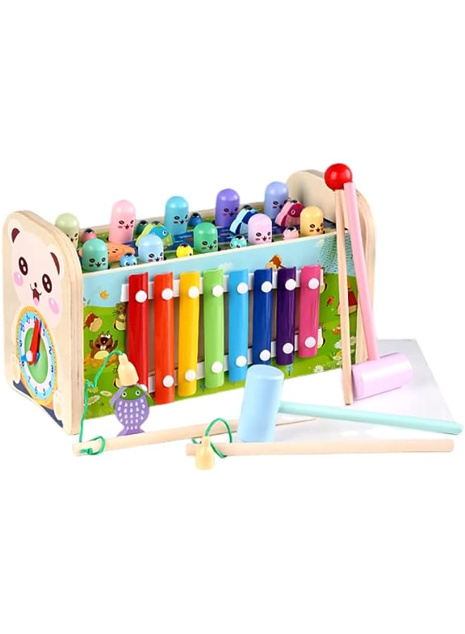 PROMASS Wooden Hammering Pounding Toys for 1 2 3 4 Year Old Boys and Girls, Wooden Montessori Toys for Babies, Whack a Mole Game with Xylophone and Fishing Game Toddler Activities Gift - Image 1