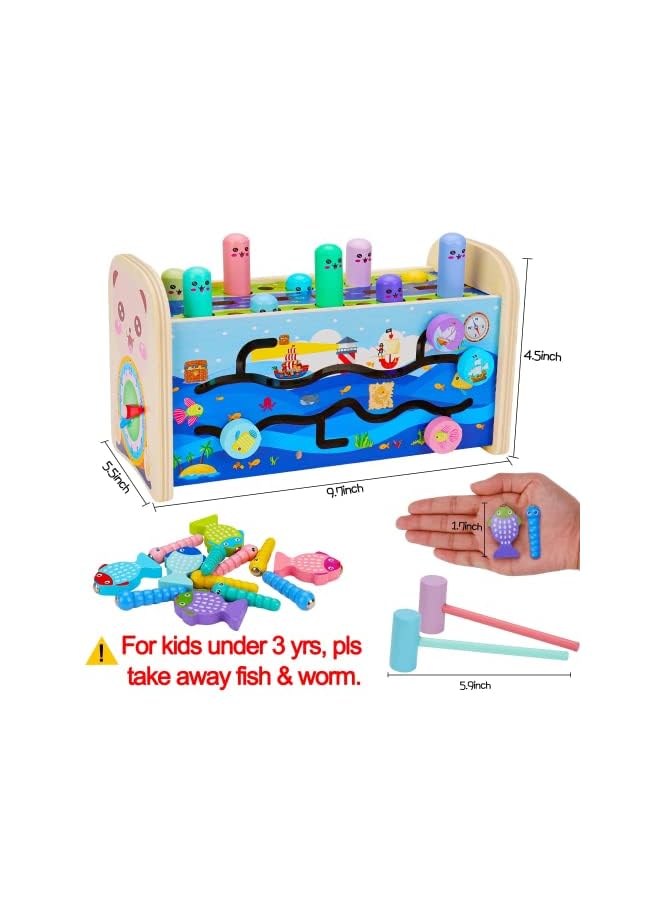 PROMASS Wooden Hammering Pounding Toys for 1 2 3 4 Year Old Boys and Girls, Wooden Montessori Toys for Babies, Whack a Mole Game with Xylophone and Fishing Game Toddler Activities Gift - Image 3
