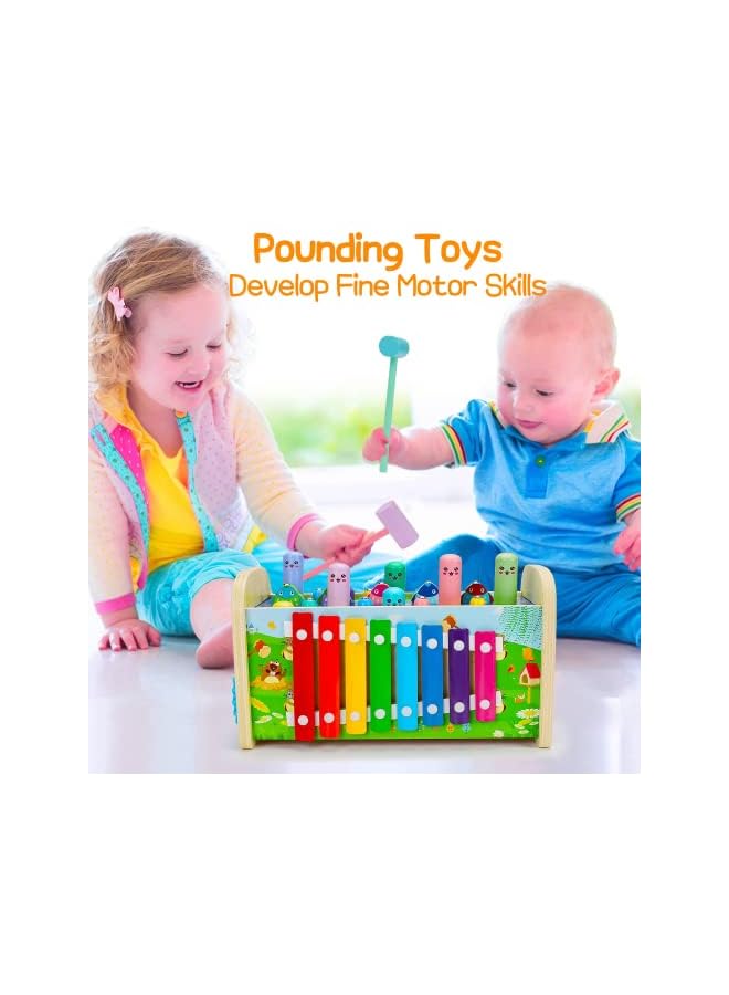 PROMASS Wooden Hammering Pounding Toys for 1 2 3 4 Year Old Boys and Girls, Wooden Montessori Toys for Babies, Whack a Mole Game with Xylophone and Fishing Game Toddler Activities Gift - Image 5