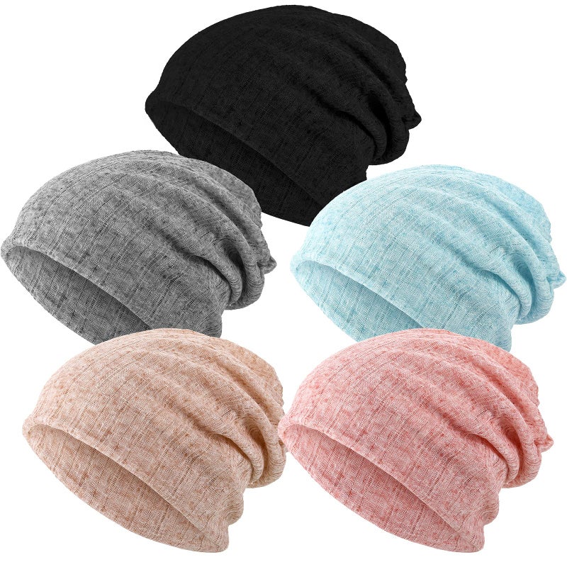 SATINIOR 5 Pieces Women's Slouchy Beanie Chemo Hat Stretch Cancer Head Wraps Sleep Head Scarf for Cancer Patient(Bright Color,Fresh Style) - Image 1